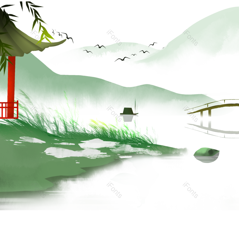 中国风图片,植物插画元素,植物素材PNG,山水免抠素材